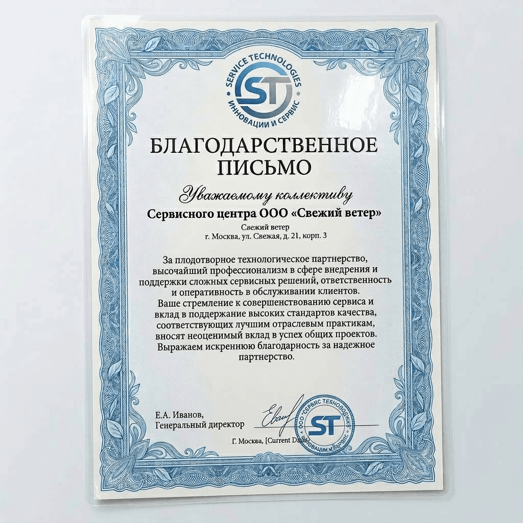 Благодарность от Samsung Technologies